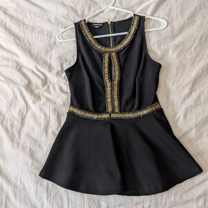 Bebe Black Peplum Top with Gold Detailing